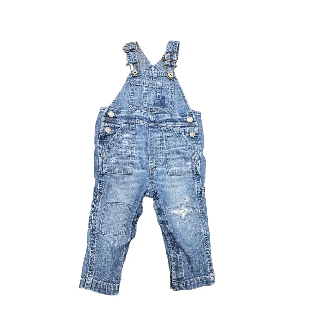 Baby Gap Denim Overalls 6-12 Months Blue Distressed Carpenter Jeans Kids Western